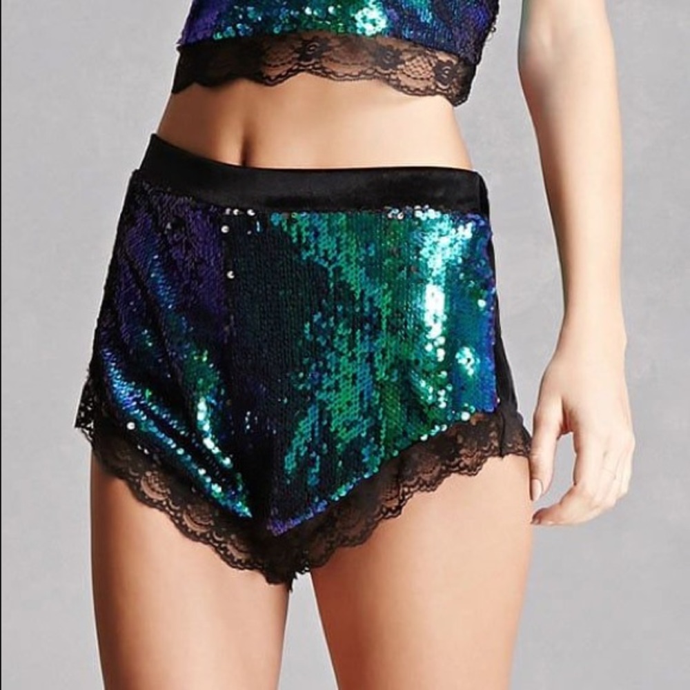 REHAB Mermaid Sequin Hot Pants High Waisted Shorts
